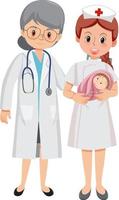 médecin et infirmière avec bébé nouveau-né vecteur