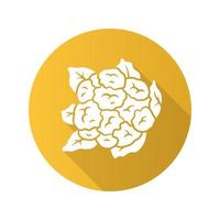 icône de glyphe d'ombre longue à motif plat de chou-fleur. chou. plante agricole. ingrédient de la salade. légumes et alimentation. nourriture végétalienne. alimentation végétarienne. illustration vectorielle silhouette vecteur