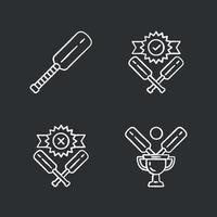 jeu d'icônes de craie de championnat de cricket. tournoi sportif. batte, champion cup, victoire, défaite. bataille de clubs. compétition de ligue. concours sportif. jeu d'équipe de chauve-souris et de balle. illustrations de tableau de vecteur isolé