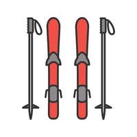 icône de couleur d'équipement de ski. planches et bâtons de ski. illustration vectorielle isolée vecteur