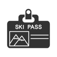 icône de glyphe d'insigne de forfait de ski. billet de remontée. symbole de la silhouette. espace négatif. illustration vectorielle isolée vecteur