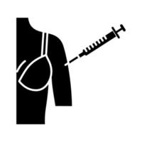 icône de glyphe d'injection de bras de femme. symbole de la silhouette. hépatite, vaccination contre la rougeole. vaccination contre la maladie. espace négatif. illustration vectorielle isolée vecteur