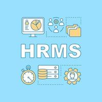 bannière de concepts de mot hrms. transaction de personnel des employés du gouvernement. stocker les données des travailleurs. présentation, site internet. idée de typographie de lettrage isolé avec des icônes linéaires. illustration de contour de vecteur