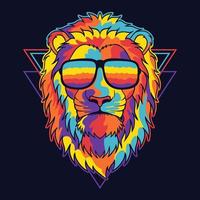 lion coloré portant une illustration vectorielle de lunettes vecteur