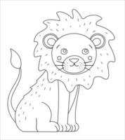 contour de lion mignon de vecteur. illustration drôle d'animal exotique tropical en noir et blanc. coloriage amusant pour les enfants. clipart été jungle vecteur