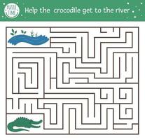 labyrinthe tropical pour les enfants. activité exotique préscolaire. casse-tête amusant de la jungle. aidez le crocodile à atteindre la rivière. jeu d'été simple pour les enfants vecteur
