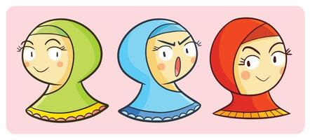 femmes hijab avec de nombreuses expressions vecteur