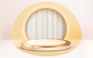 Podium d'or de luxe en rendu 3d avec vecteur de vitrine de rideau blanc 3d