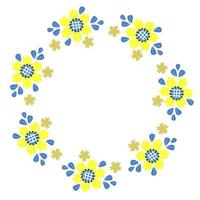 cadre rond avec camomille fleurs jaunes en fleurs. serviette de carte postale dans les tons jaunes et bleus, couleurs du drapeau ukrainien. illustration vectorielle. motif floral pour la décoration, le design, l'impression et les serviettes vecteur