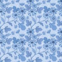 fleurs et feuilles bleues monochromes motif sans couture. vecteur