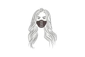 beauté cheveux longs fille avec masque pour illustration vectorielle saine vecteur