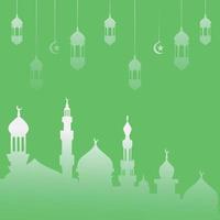 mosquée de ramadan et lanterne carte de festival décoratif islamique fond vert vecteur