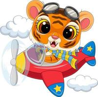 dessin animé bébé tigre pilotant un avion