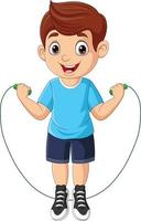 dessin animé petit garçon jouant à la corde à sauter vecteur