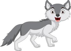 dessin animé souriant loup sur fond blanc vecteur