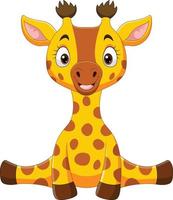 dessin animé mignon bébé girafe assis vecteur