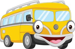 dessin animé souriant personnage de bus jaune vecteur