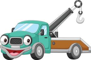 dessin animé souriant mascotte de camion de remorquage de voiture vecteur