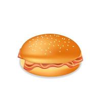 hamburger ou sandwich réaliste avec repas de restauration rapide au bacon vecteur