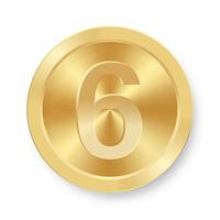 pièce d'or avec le concept numéro six de l'icône internet vecteur