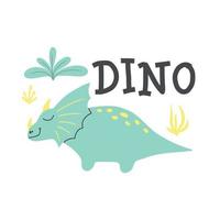 affiche pour enfants avec un dinosaure mignon. illustration dessinée à la main avec dino. l'illustration convient aux pintes, aux affiches de pépinière, aux cartes postales. illustration vectorielle. vecteur