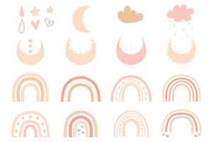 ensemble d'éléments de style bohème. arcs-en-ciel, odlaka, lune, étoiles et plus dans un style dessiné à la main. ensemble vectoriel d'éléments pour enfants.