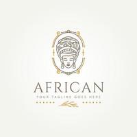 femme africaine avec logo d'art en ligne de symbole de turban vecteur