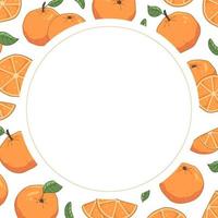 joli cadre rond avec des oranges et des feuilles. modèle d'illustration vectorielle vecteur