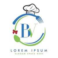 lettre initiale bv avec cuillère et fourchette pour modèle de logo de restaurant. vecteur de logo chef cuisinier