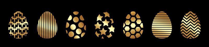 icônes d'or d'oeuf de pâques. oeufs d'or mis fond noir isolé. texture de conception géométrique. décoration joyeuses pâques. collection de motifs d'éléments de vacances. illustration vectorielle de printemps symbole vecteur