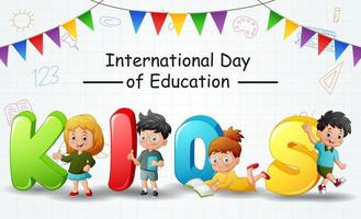 journée internationale de l'éducation avec des enfants et des lettres de l'alphabet vecteur