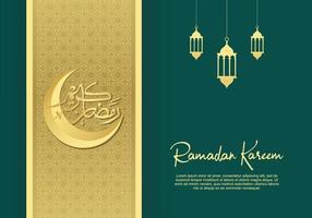 carte de voeux ramadan kareem avec calligraphie islamique, lune, lanternes vecteur