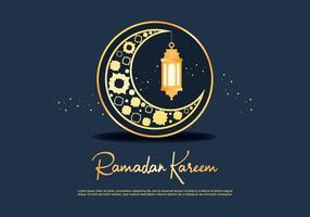 carte de voeux ramadan kareem avec ornements islamiques en lune, lanterne vecteur