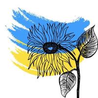 tournesol dans le style de doodle dessiné à la main sur le fond du drapeau de l'ukraine. vecteur