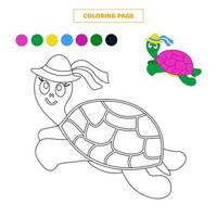 page de coloriage pour les enfants avec une jolie tortue. vecteur