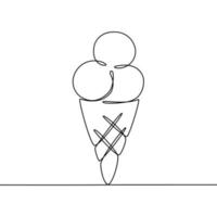 un dessin au trait de boules de crème glacée dans un cône de gaufre. illustration vectorielle isolée sur fond blanc. vecteur