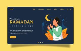 page de destination - ramadan mubarak - homme priant dieu la nuit pendant le ramadan.