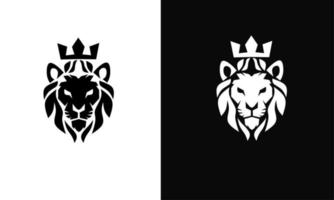 modèle logo tête visage lion utilisé couronne couleur blanche et noire vecteur