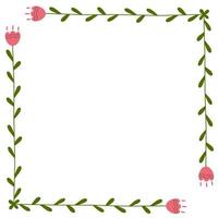 cadre simple avec des fleurs et des feuilles dans un style plat de doodle de dessin animé. bordure botanique pour liste, carte, souhaits. vecteur