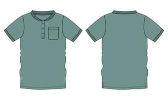 illustration vectorielle de t-shirt à manches courtes modèle de couleur verte vues avant et arrière. vecteur