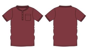 illustration vectorielle de t-shirt à manches courtes modèle de couleur rouge vues avant et arrière. vecteur