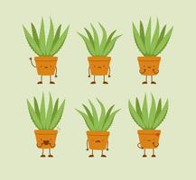 mignon aloevera plante sur pot personnage de dessin animé mascotte ensemble illustration vectorielle vecteur