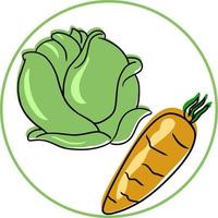 carte ronde avec légumes frais, chou et carottes, sur fond blanc, illustration vectorielle vecteur