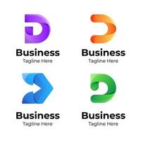 grand ensemble de création de logo coloré lettre d. élément de design vectoriel, avec élément de style dégradé de logo variété d, enseigne commerciale, logos, identité, illustrations vectorielles.