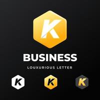 conception de modèle de logo lettre initiale k avec forme géométrique polygonale concept de dégradé d'or luxe pour entreprise vecteur