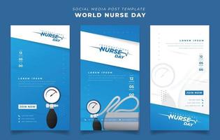 modèle de médias sociaux avec conception de pression artérielle analogique en arrière-plan portrait pour la conception de la journée des infirmières vecteur