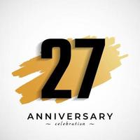 Célébration du 27e anniversaire avec le symbole de la brosse dorée. joyeux anniversaire salutation célèbre l'événement isolé sur fond blanc vecteur