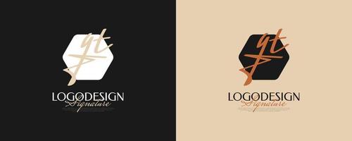 création initiale du logo g et t dans un style d'écriture élégant et minimaliste. logo ou symbole de signature gt pour le mariage, la mode, les bijoux, la boutique et l'identité de l'entreprise vecteur