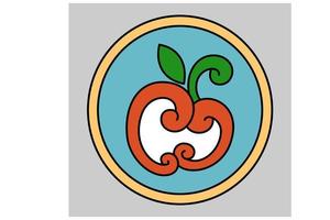 logo de fruits en forme de coeur dans un cadre circulaire vecteur