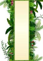 fond de feuilles tropicales. cadre de plantes rectangle avec un espace pour le texte. feuillage tropical avec bannière verticale vecteur
